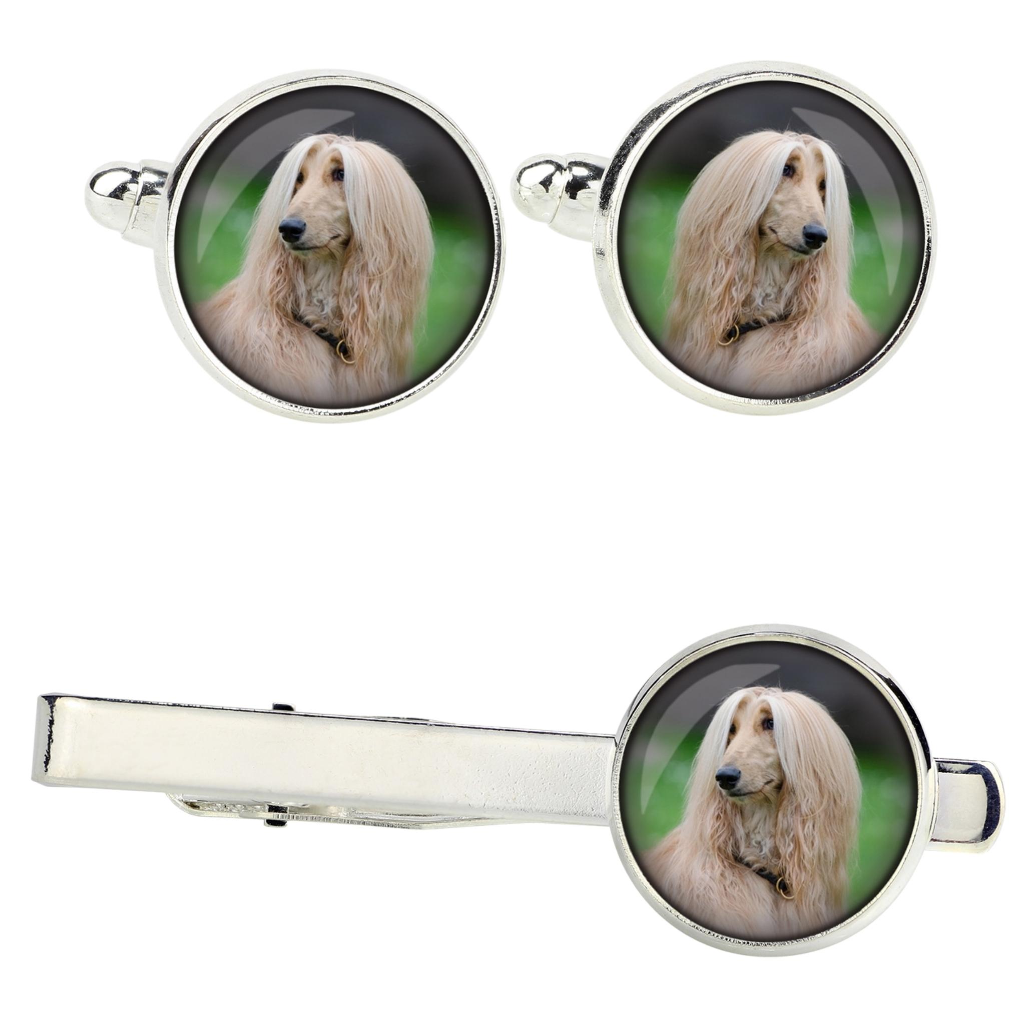 

Afghan Hound, Tazi - cufflinks and tie with your photo, a suit decoration, men s jewelry from the Art-Dog brand. срібний