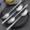 Cream Fruit Stainless Steel Reusable Outdoor Long Handle Spork Salad Forks Flatware Dessert Spoons