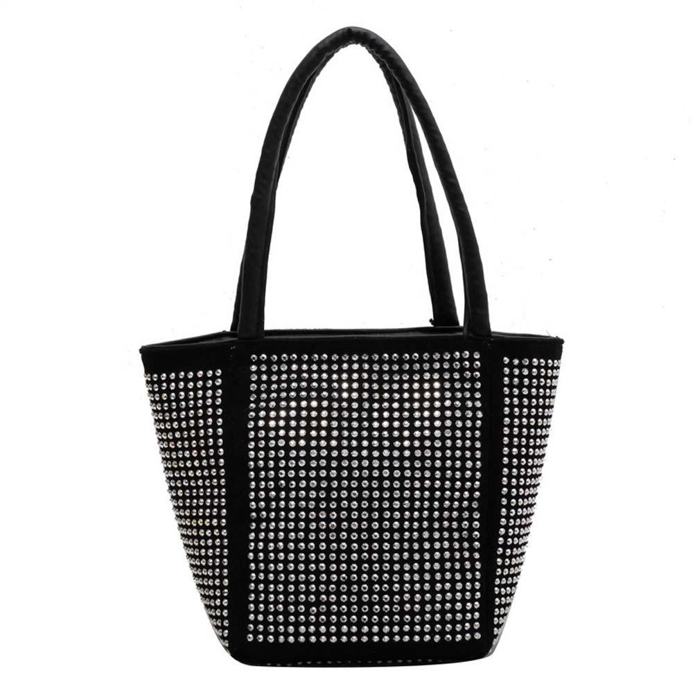 Elegant Sparkling Square Bag PU Bucket Handbag Fashion Bright Rhinestone Shoulder Bag Shopping