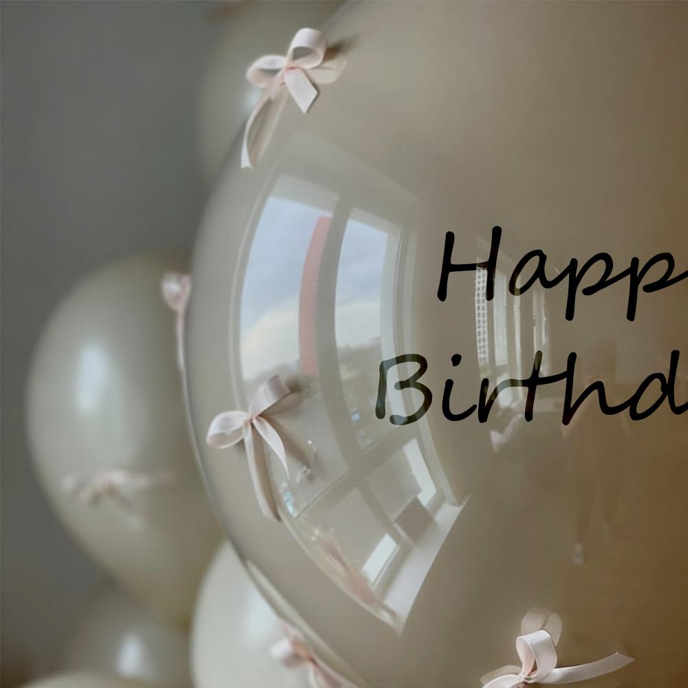 Sand white bow balloon set with beige ribbon bow decoration for birthdays, weddings, showers, holidays, parties, balloons