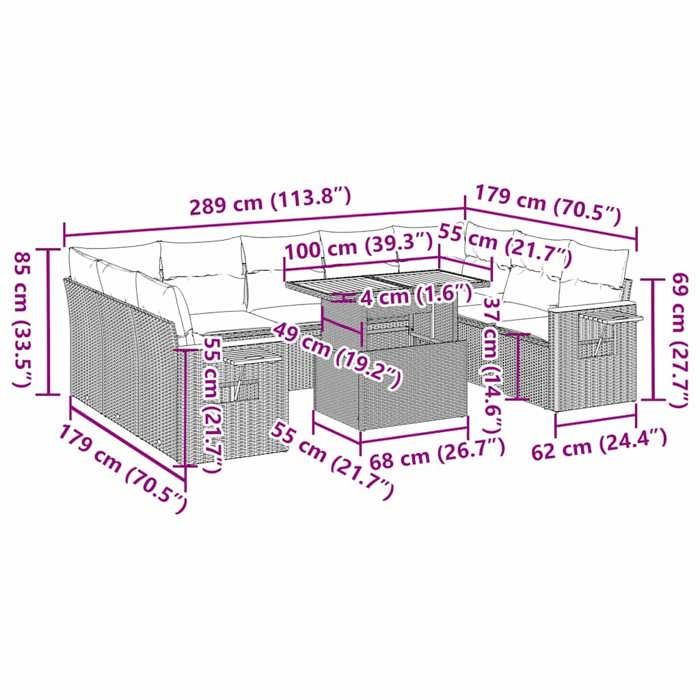 VidaXL Salon de jardin avec coussins 10 pcs gris résine tressée acacia, ensemble de canapés d'extérieur, salon de jardin 3327645