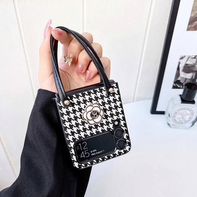 Houndstooth Bow -Knot Case For Samsung Galaxy Z Flip 4 5g 2022 New Fold Leather Phone Cover Anti -Knock Cases For Flip3 Flip 3