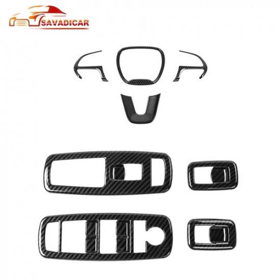 Carbon Fiber Steering Wheel Door Window Switch Bezel Cover for Dodge Charger 15+