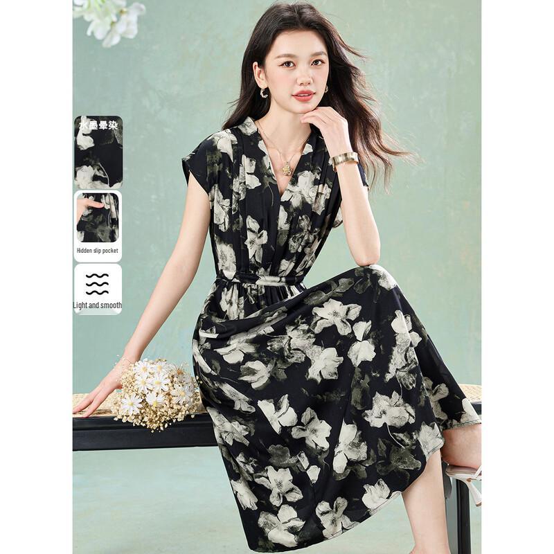 Meilanni Ink Print V-neck Midi Dress 2XL