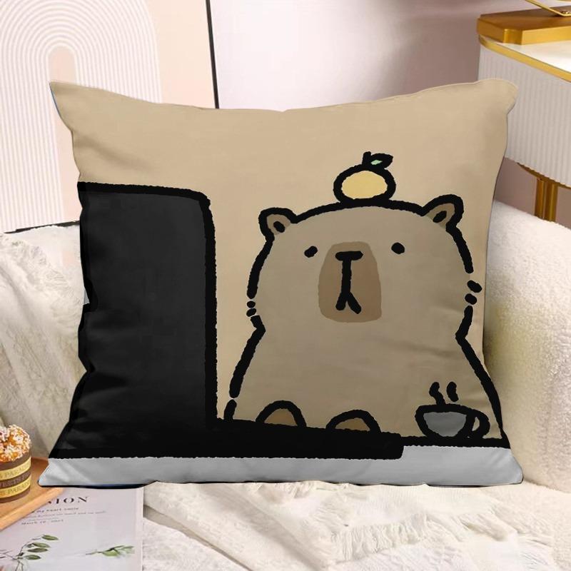 Cute Capybara Print Decorative Pillowcase Bedroom Living Room Square Cushion Pillowcase