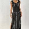 Women's Holiday Beach Dress Hollow Woven Vest Sexy Slit Long Dress