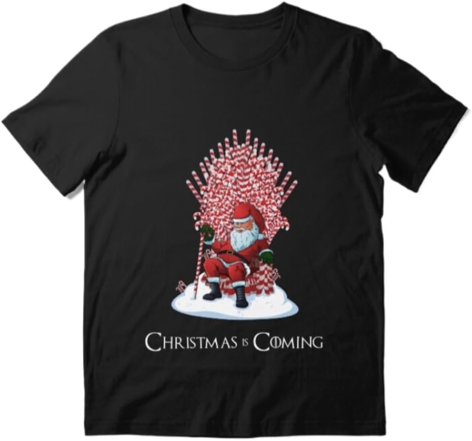 

Santa on Candy Cane Iron Throne Christmas is Coming Graphic T-Shirt, Black Short Sleeve Cotton Unisex Tee S разноцветный