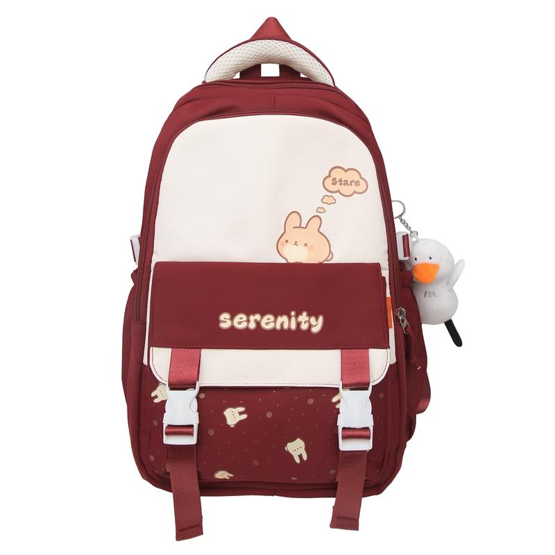 Student Grade 3-6 Schoolbag Women's Large Capacity Cartoon Backpack Campus Color Block Backpack