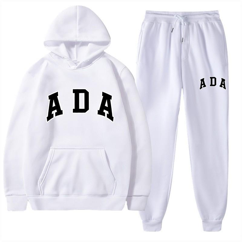 European and American Hot Casual Versatile Letters Loose Hooded ADA Sweater Velvet Men's and Women's 2-piece Set