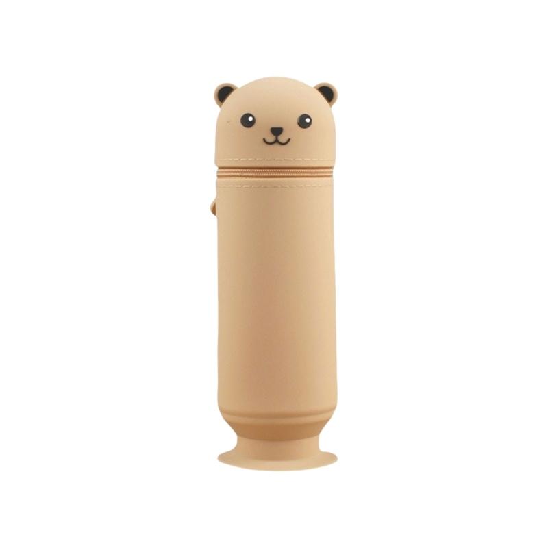 Large Capacity Pencil Case Cartoon Bear Pencil Box with Suction Cup Silicone Pen Bag for Students Teens Girls Boys