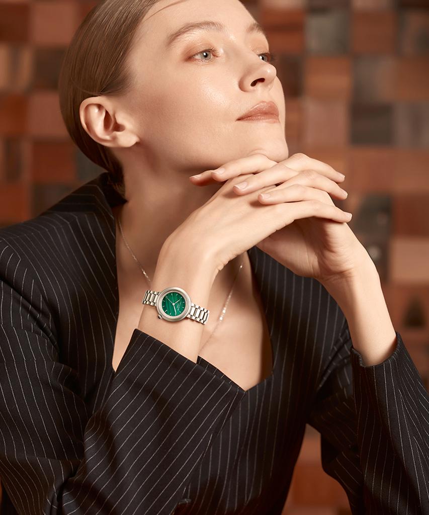 Lollalojeu Tea-Time Malachite Cubic Silver Women'S Metal Fashion Watch