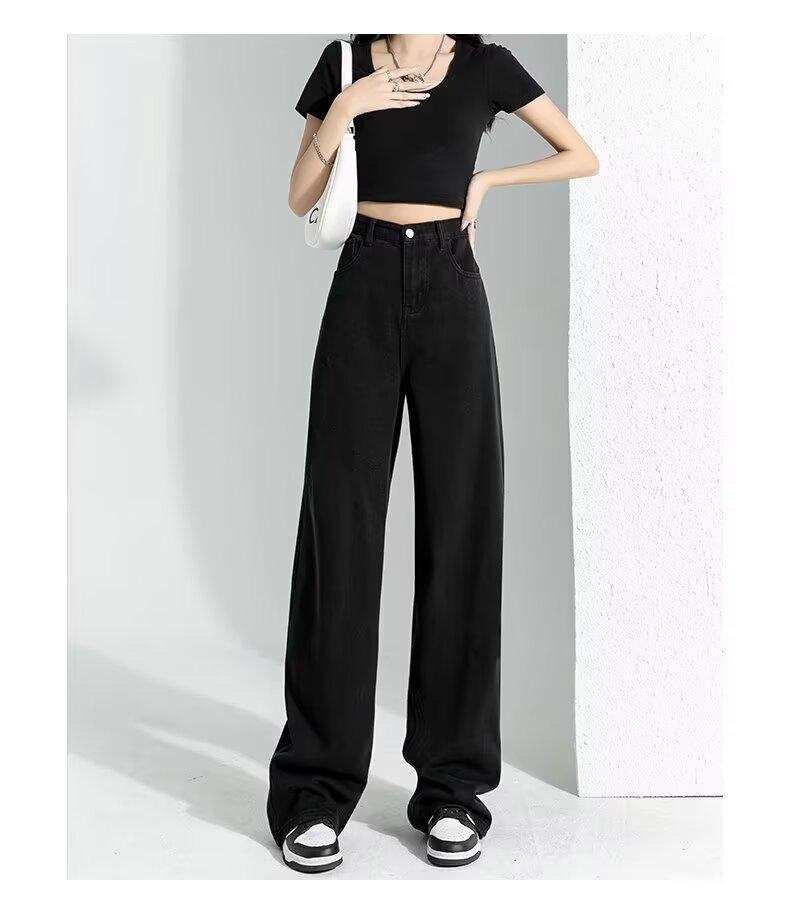 Women s Black & White Plus Velvet Jeans - Thickened, Warm, Straight, and Loose Fit for Autumn & Winter. XL