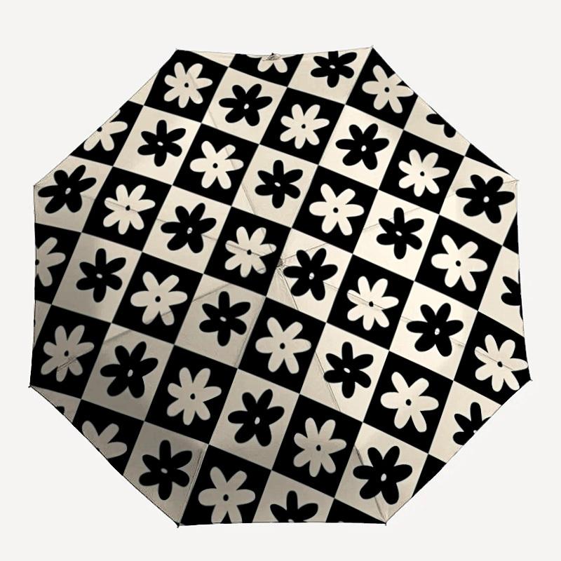 1pc Floral Pattern Automatic Open/close Folding Compact Umbrella, 8 Rib Sturdy Canopy, Lightweight Portable, Everyday Use, Gift,,097