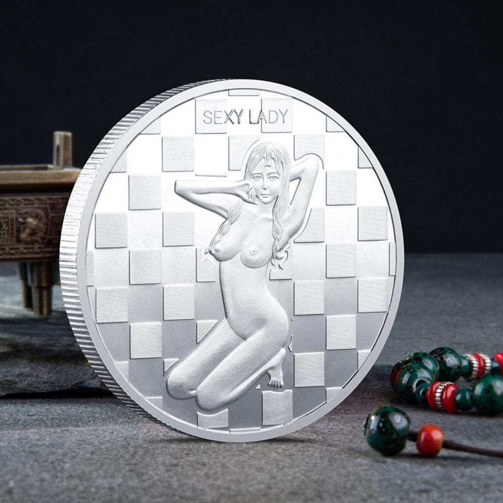 Moneta Ragazza Sexy, Moneta Portafortuna, Moneta Commemorativa in Argento Dorato di Bellezza, Moneta Sexy, Artigianato Divertente con Monete, Regalo di Natale, Pensierini per la Befana