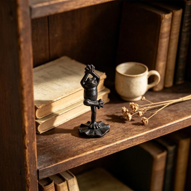 Cast Iron Meditations Animal Figurine Decors, Antique Tabletop Accent for Shelf Styling, Desk Corner, and Calm Home Displays