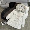 Womens Winter Thick Padded Coat Mid-Length Loose Fit Casual Commute Style With Faux Fur Hood