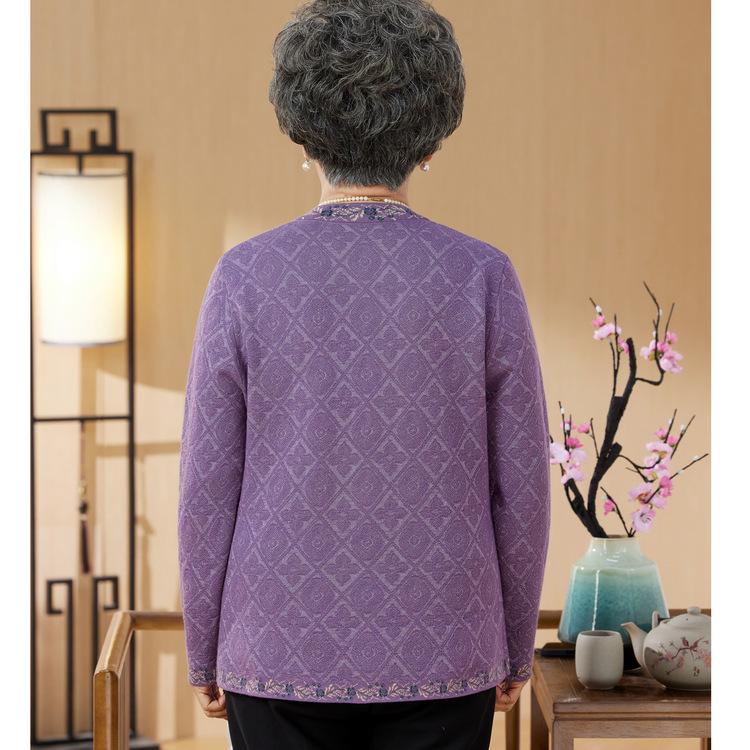Thickened Mother-in-law Knitted Old Lady Cardigan Mother Spring and Autumn Coat Grandma Winter Clothes Plus Fluff Sweater Women