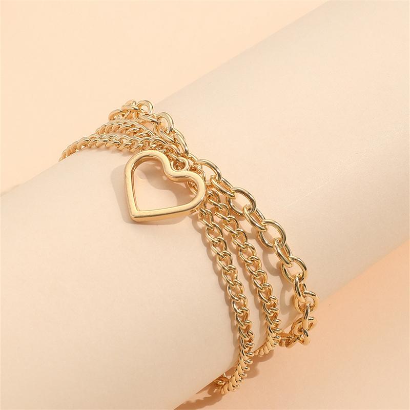 

Boho Gold Color Tassel Anklet Charms Snake Love Heart Sexy Ankle Fashionable And Simple Three-Layer On Foot Chain Beach Jewelry