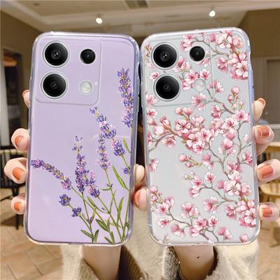 Custodia per telefono in silicone trasparente morbido con motivo a fiori di gatto in marmo per Xiaomi Redmi Note 13 Pro 13C, antiurto, protettiva in gomma