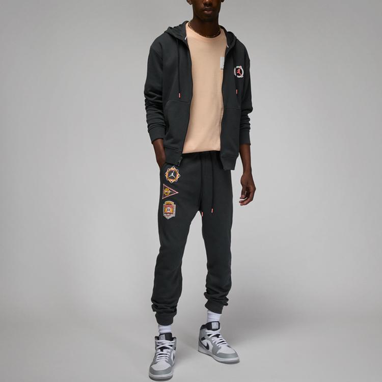 Jordan Flight Mvp Logo Print Drawstring Joggers With Elastic Cuffs Men Bottoms Grey Black DX9719-045