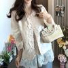 Stylish Women's Chinese-Style Vest & Lace V-Neck Long Sleeve Blouse Set