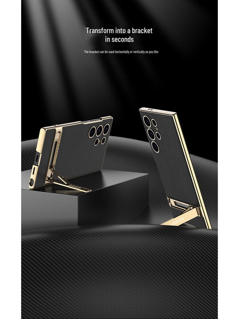 GKK Electroplated Leather Bracket Phone Case for S24 Ultra/S23U - Drop-Proof Precision Cover