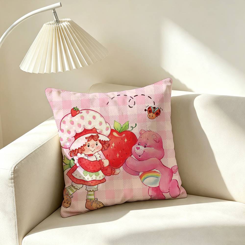 S-Strawberry Shortcake Kids Character Pillow Case Square Double-Sided Sofa Cushion Cover Bedroom Bedside Pillow