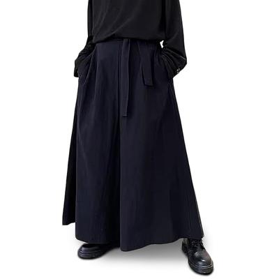 Pantaloni Hakama da Uomo Stile Argento Larghi Neri Pantaloni Gaucho Moda