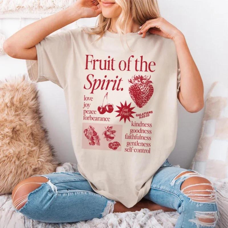 Retro Fruit of Spirit Bible Verse T Shirt Women Cool Religious T-Shirts Aesthetic Jesus Faith Tshirts Christian Clothes Gift