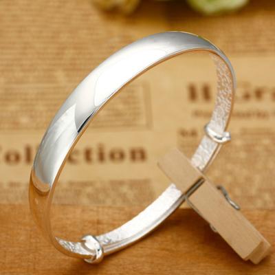Smooth Faced Bracelet, Vela Mouth Bracelet, White Copper Plated Silver Jewelry, Korean Version Fashionable Imitation Silver Bracelet