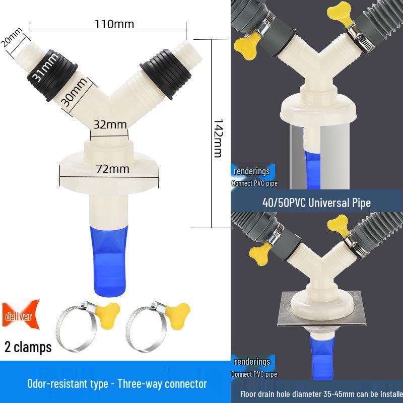 Odor-Proof Y-Shaped Drain Connector for Washing Machine and Basin