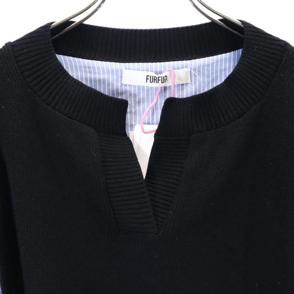 Unused Furfur Stripe Long Sleeve Knit Switching One Piece F Black X Blue Women Used