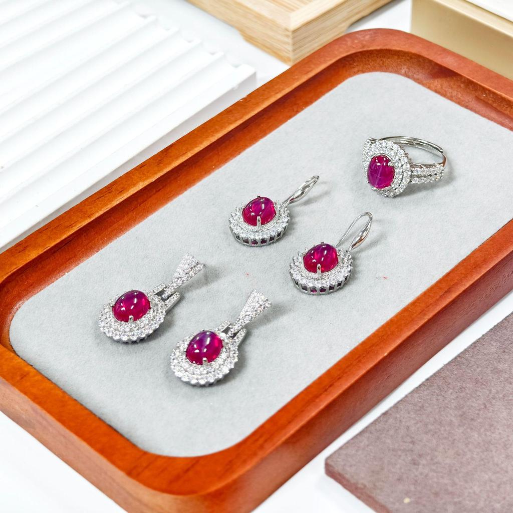 Conjunto de Joyería Gusien Lujo Luz de Estrella Roja: Anillo Ovalado y Pendientes Vintage