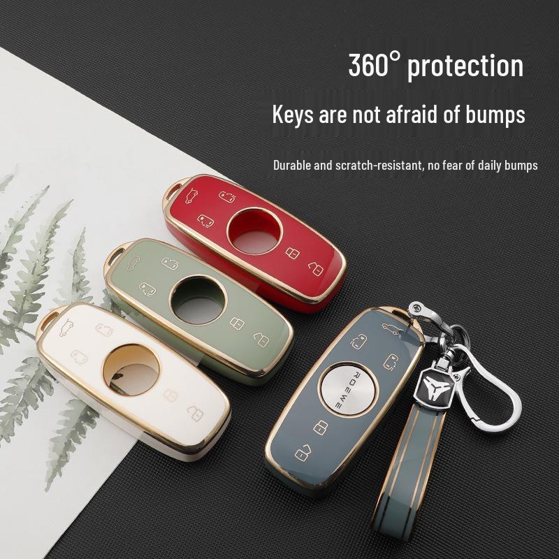 Roewe iMAX8 Key Cover - Stylish Gold Edge Silicone Protective Shell for Business Cars
