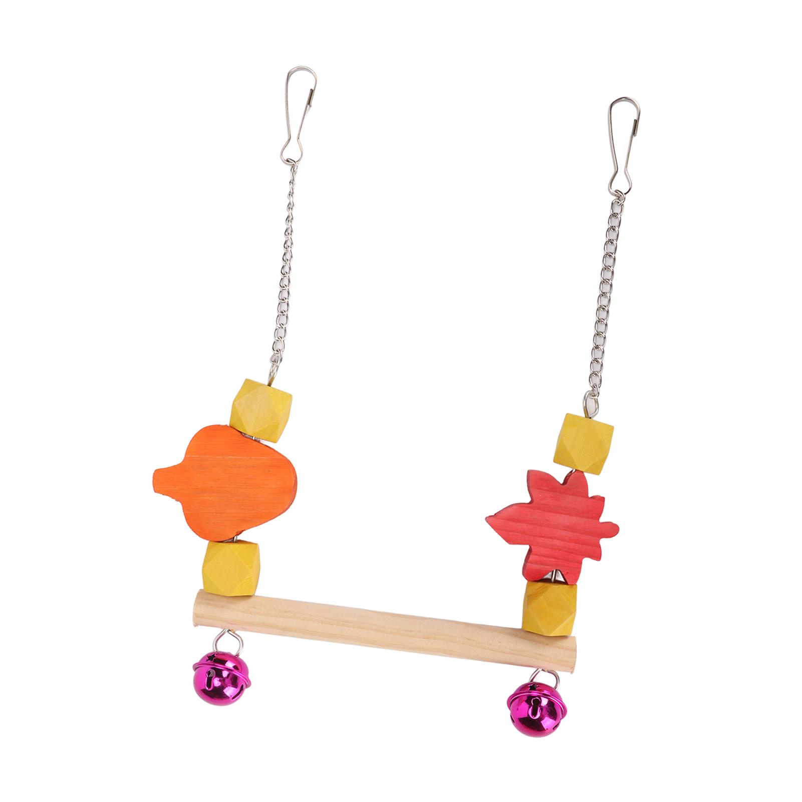 Деревянная жердочка для птиц Красочная декоративная жевательная игрушка Деревянная качель-подставка для попугаев с крючком-цепочкой для корелл, волнистых попугайчиков