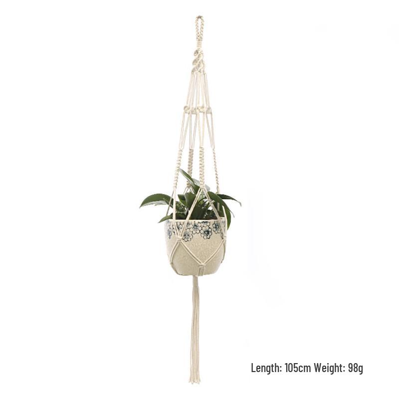 Hand-Knitted Cotton Macrame Plant Hanger with Wooden Beads (2-Pack)