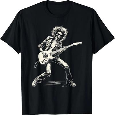 Rock & Roll Music Concert Festiwal Skeleton Halloween Guitar T-Shirt