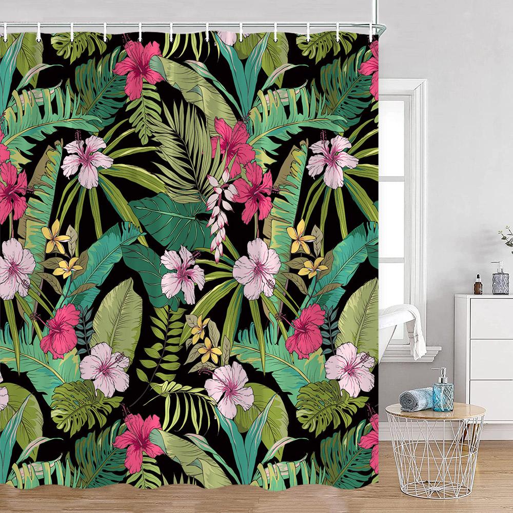 

Tropical Leaves Shower Curtain Green Leaf Monstera Palm Flowers Floral Bathroom Curtains Greenery Bath Decoration With Hooks W60H190(CM)-1 Pcs