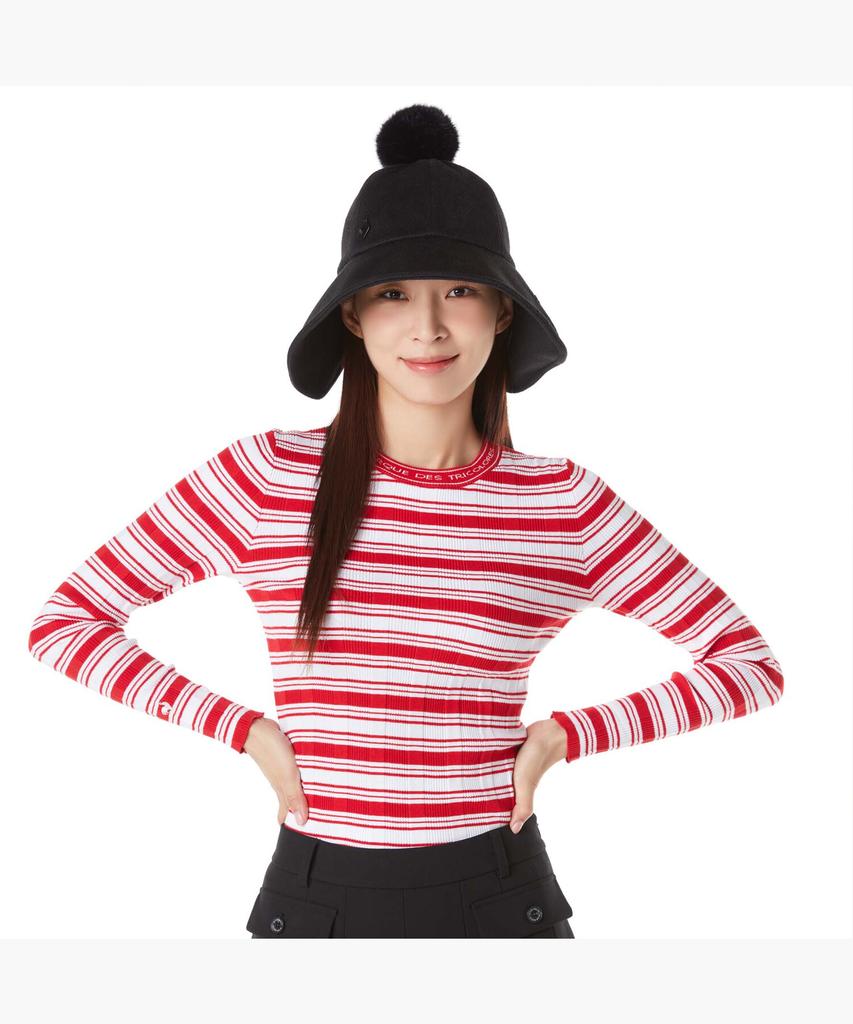 LECOQ GOLF Women'S Striped Ribbed Round Neck Sweater (Gp322Lkp93)