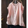 Johnature Camisetas sin Mangas Vintage de Algodón para Mujer Cuello Redondo Color Sólido Verano Botones Sin Mangas Holgadas Suaves Casual Camisetas sin Mangas