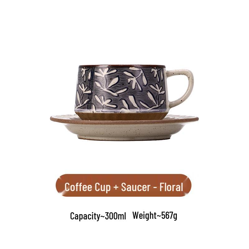 Diblang Retro Latte Art Ceramic Coffee Cup and Saucer Set