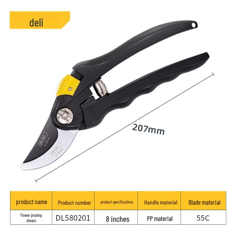 Deli Tools Gardening Pruning Shears for Fruit Trees and Flower Branches 8-inch Teflon Non-stick Blade DL580201
