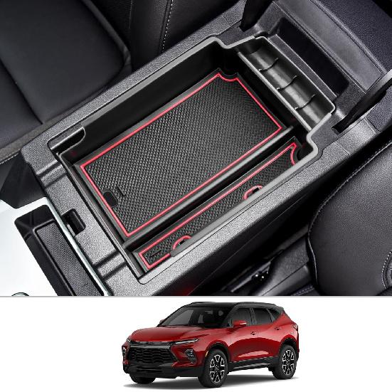 

CDEFG Center Console Accessory Organizer for 2019 2020 2021 2022 2023 2024 2025 2026 Chevy Blazer Armrest Storage Box 2019-2026 Chevy Blazer красный
