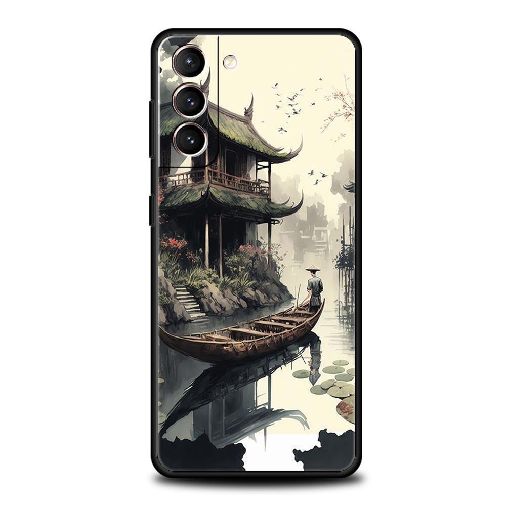 Japanese Landscape Phone Case For Samsung Galaxy S24 S23 S22 S20 Ultra S21 FE 5G S10 S9 Plus S10E S8 Soft Silicone Cover