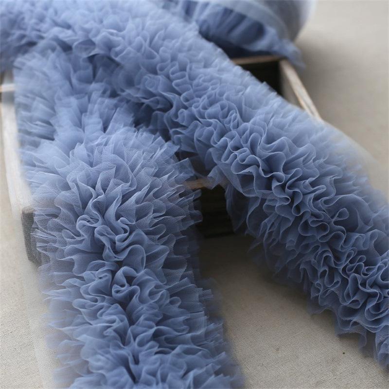 1Pcs Bridal Veil Ruffled Edge Girl Apparel Material Multilayer Pleat Tulle Lace Fabric Sewing For Bubble Skirt Evening Dress