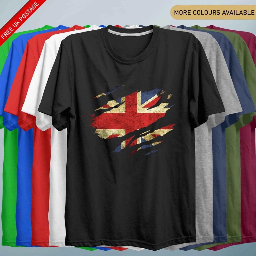 Torn Union Jack T Shirt Flag England Vintage T Shirt British Retro Fashion Sport S