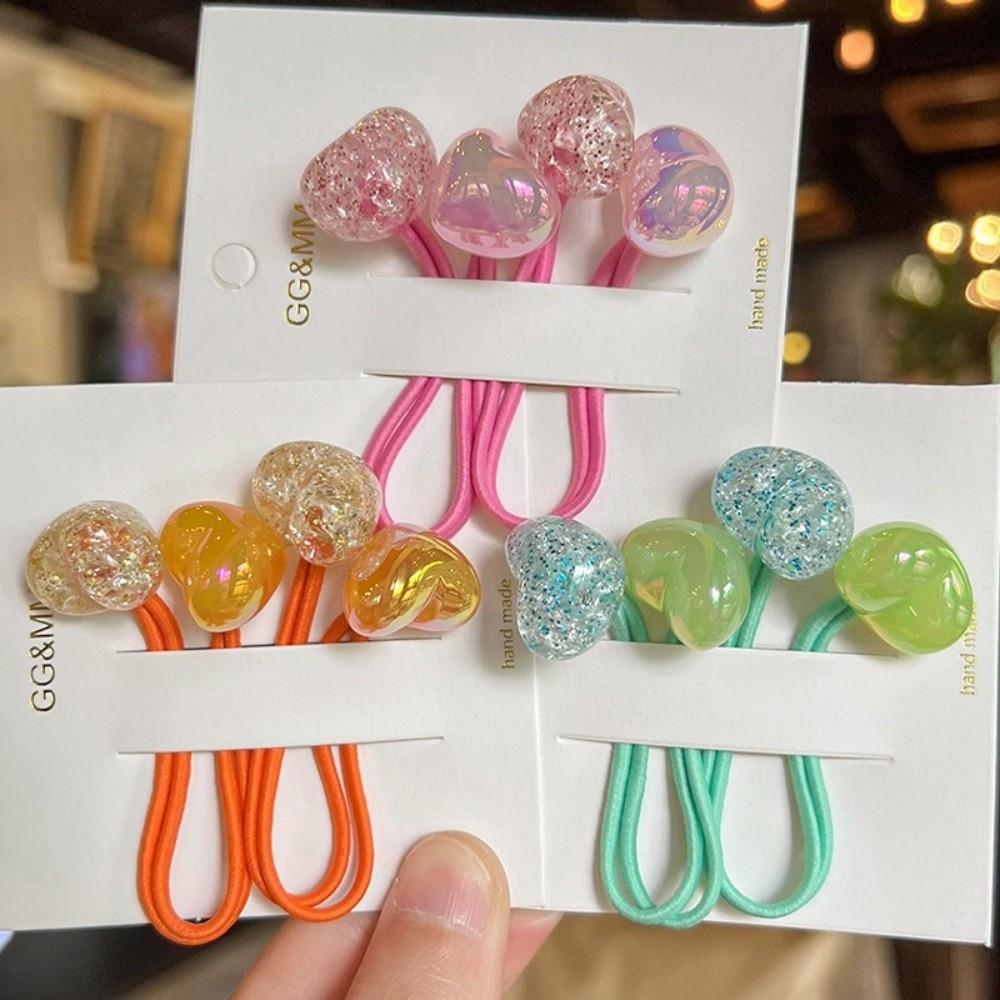2pcs/lot Elastic Hair Ties Acrylic Beads Kids Hair Bands Cute Ponytail Hair Ties Hair Accessories
