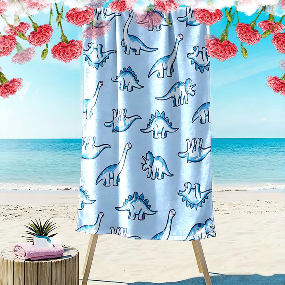 Playful watercolor dinosaurs Print beach towel, quick drying, suitable for travel, outdoor sports, jogging, the beach and swimming, gift