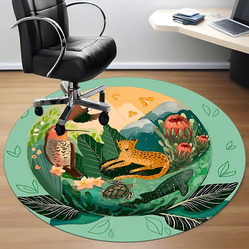 1PC Jungle Safari Office Round Area Rug, Indoor Mat Suitable ForOffice, Under Office Chairs Bedroom Living Room Home Decor, Room Deco, D035