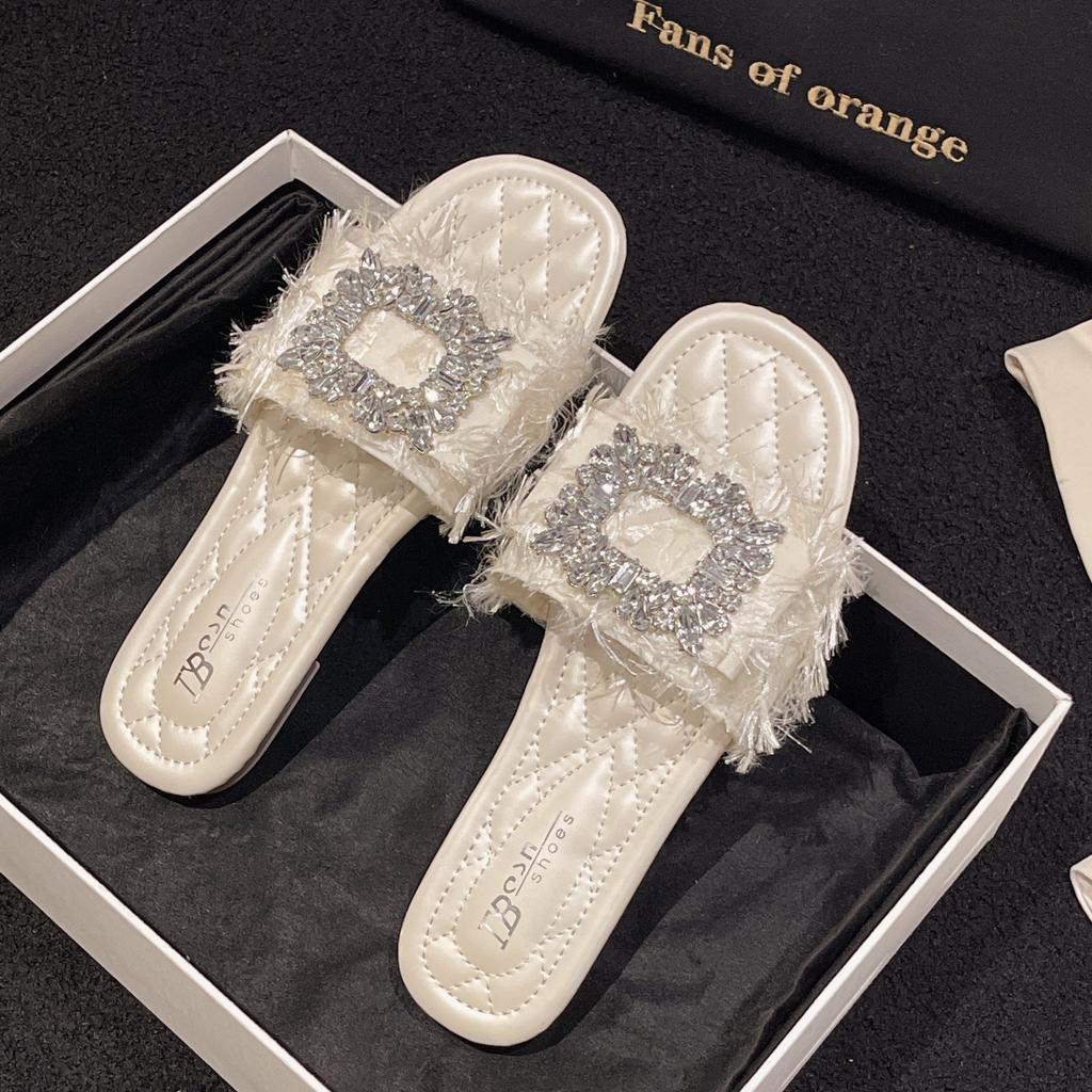Women's Flat Slingback Sandals - Crystal Embellished Outdoor Slides, Viral Instagram Fashion Must-Have Beach To Street Shoes